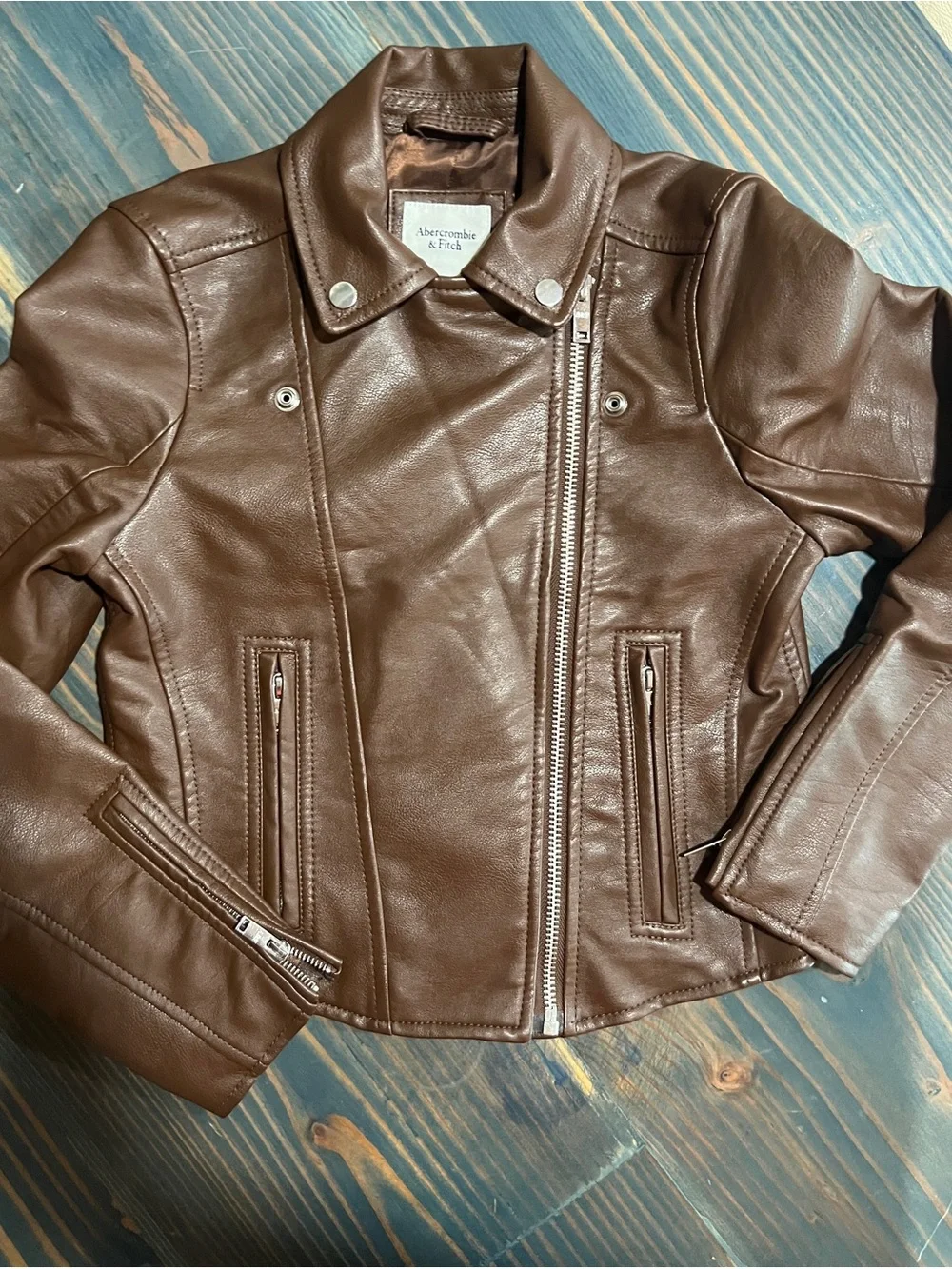 Abercrombie & Fitch Women's Brown Faux Leather Moto Jacket SizeS